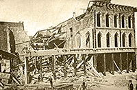 Photo showing one wrecked building in what is now San Francisco's Financial District after the 1868 Hayward earthquake.